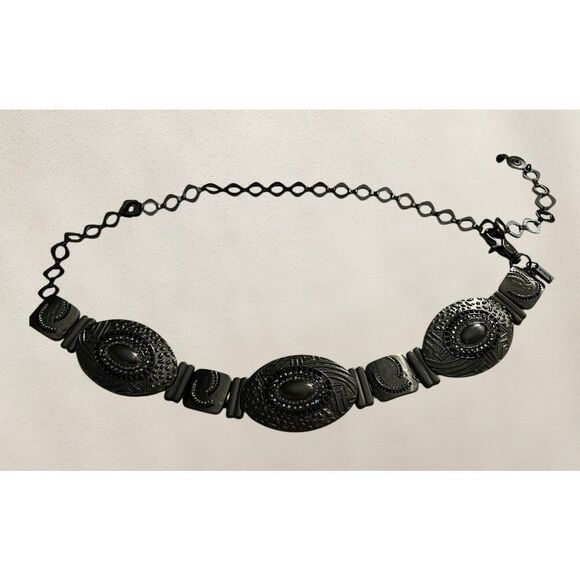 Chico’s Gun Metal Black & Silver Rhinestone Link Belt One Size - Picture 2 of 10